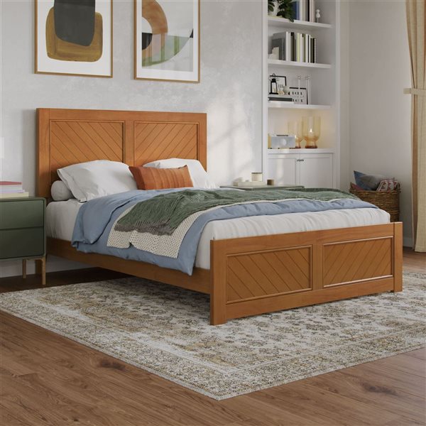 AFI Berkshire Full Solid Wood Low Profile Platform Bed with Matching Footboard - Light Toffee