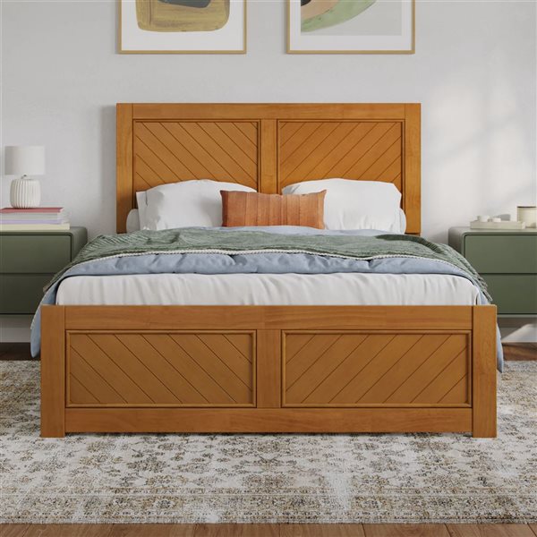 AFI Berkshire Full Solid Wood Low Profile Platform Bed with Matching Footboard - Light Toffee