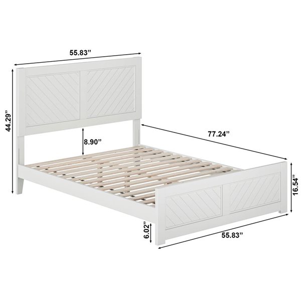 AFI Berkshire Full Solid Wood Low Profile Platform Bed with Matching Footboard - White