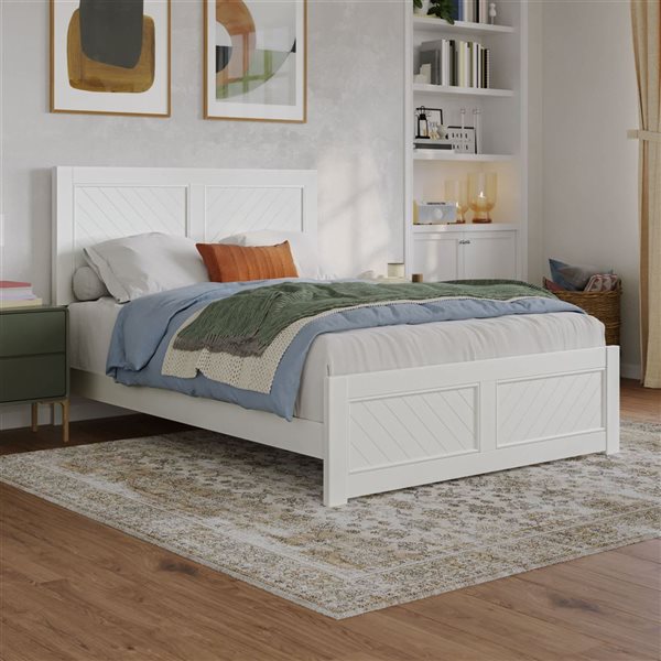 AFI Berkshire Full Solid Wood Low Profile Platform Bed with Matching Footboard - White