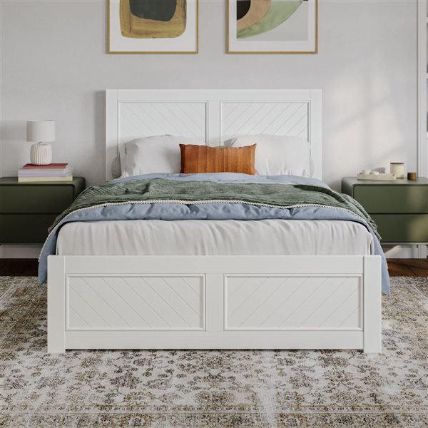 AFI Berkshire Full Solid Wood Low Profile Platform Bed with Matching Footboard - White