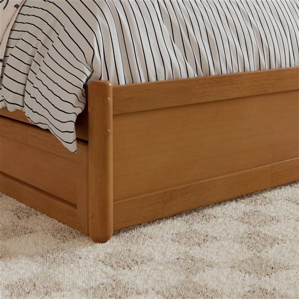 AFI Clayton Full Platform Bed with Panel Footboard and 2 Storage Drawers - Light Toffee