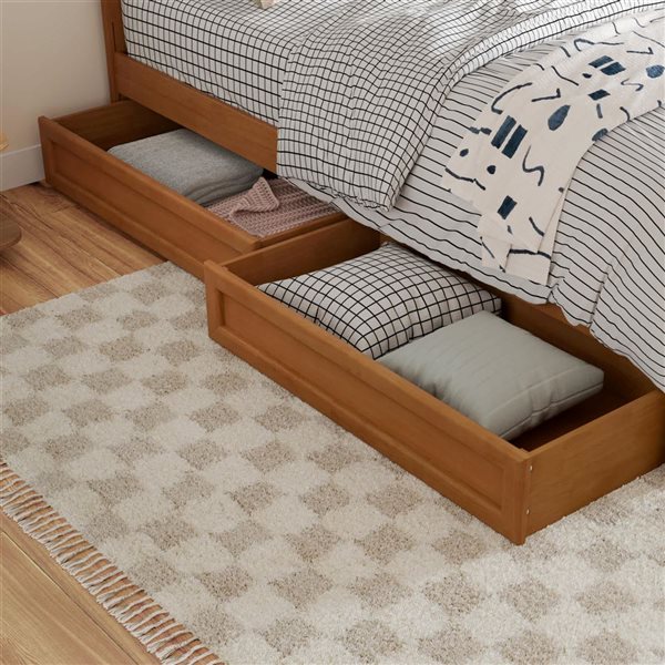 AFI Clayton Full Platform Bed with Panel Footboard and 2 Storage Drawers - Light Toffee