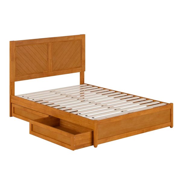 AFI Clayton Full Platform Bed with Panel Footboard and 2 Storage Drawers - Light Toffee