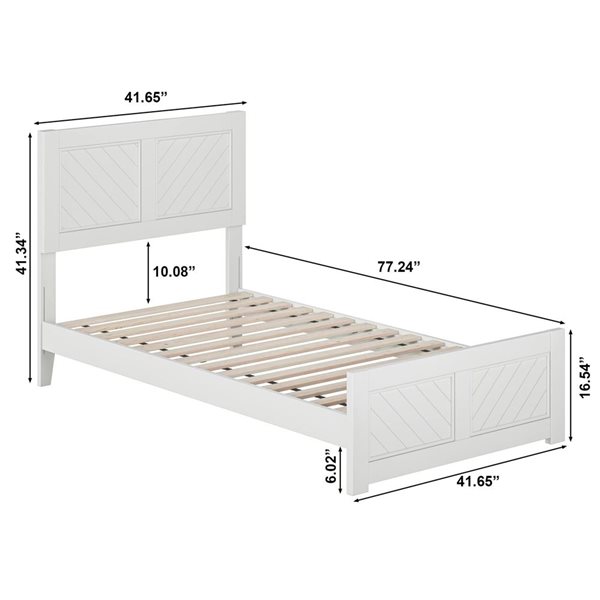 AFI Berkshire Twin Solid Wood Low Profile Platform Bed with Matching Footboard - White