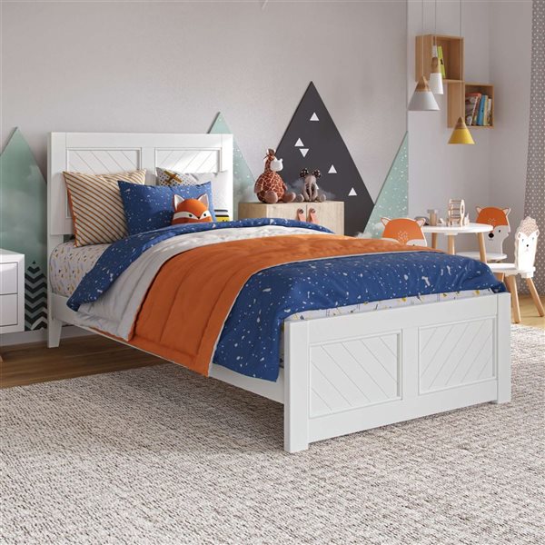 AFI Berkshire Twin Solid Wood Low Profile Platform Bed with Matching Footboard - White
