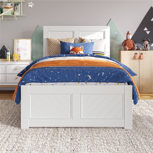 AFI Berkshire Twin Solid Wood Low Profile Platform Bed with Matching Footboard - White