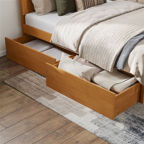 AFI Canyon Full Platform Bed with Matching Footboard and 2 Storage Drawers - Light Toffee