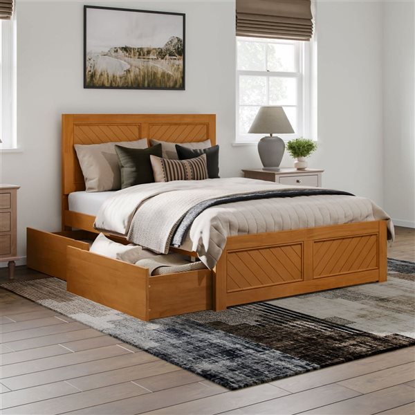 AFI Canyon Full Platform Bed with Matching Footboard and 2 Storage Drawers - Light Toffee