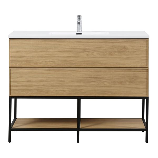 GEF Luxen 48-in W x 19-in D 2-Drawer Bathroom Vanity w/ Polymarble Countertop and Open Shelf - Sunset Walnut