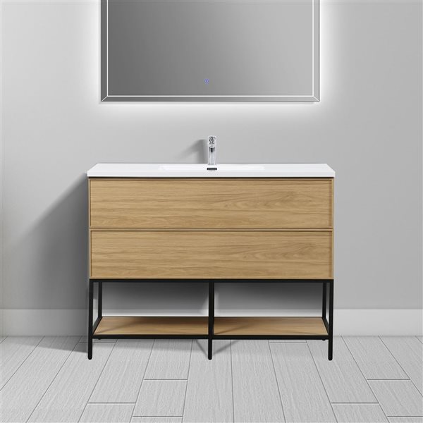 GEF Luxen 48-in W x 19-in D 2-Drawer Bathroom Vanity w/ Polymarble Countertop and Open Shelf - Sunset Walnut