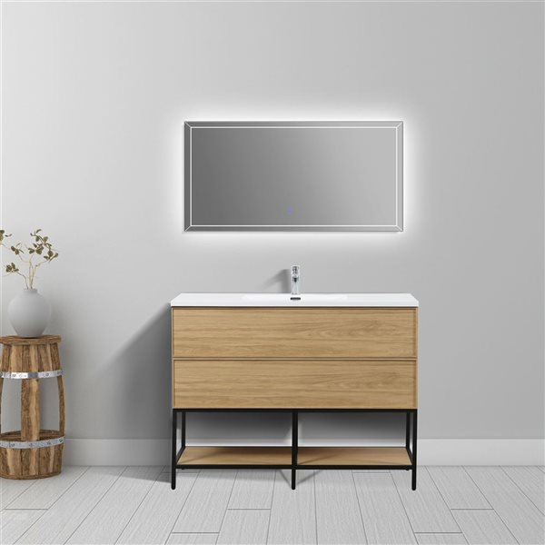 GEF Luxen 48-in W x 19-in D 2-Drawer Bathroom Vanity w/ Polymarble Countertop and Open Shelf - Sunset Walnut