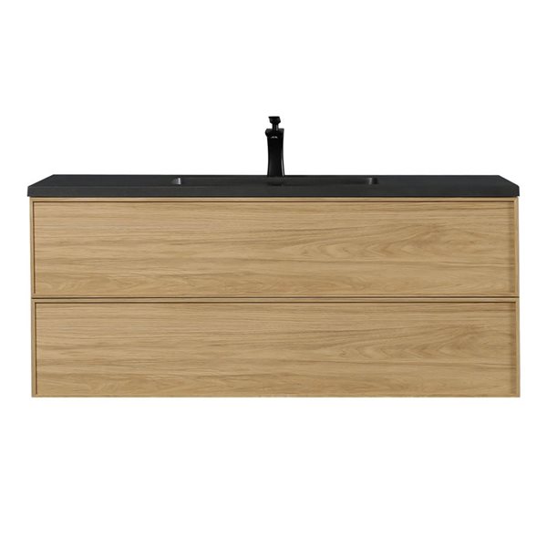 GEF Luxen 48-in W x 19-in D 2-Drawer Floating Bathroom Vanity w/ Black Engineered Quartz Countertop - Sunset Walnut