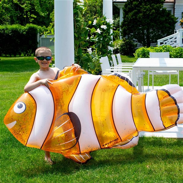 Swimline 72‑in Orange and White <Clown Fish Inflatable Swimming Pool Raft