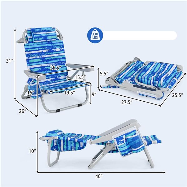 Costway 2-Pc Folding Lightweight Aluminum Camping Beach Chair with Storage Bag - Navy