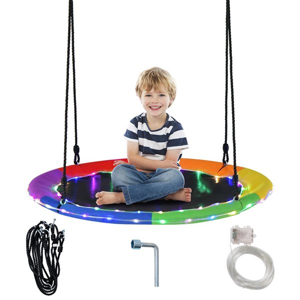 Costway 40-in Outdoor LED Lighted Saucer Tree Swing for Kids/Adults - Rainbow Colour