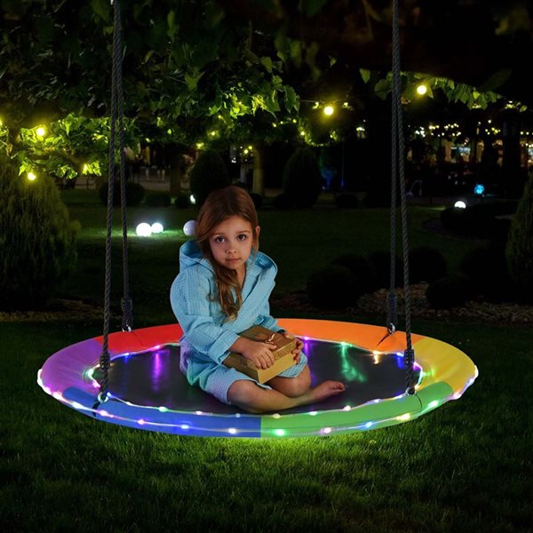 Costway 40-in Outdoor LED Lighted Saucer Tree Swing for Kids/Adults - Rainbow Colour