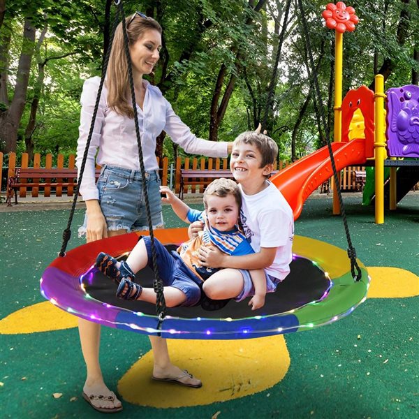 Costway 40-in Outdoor LED Lighted Saucer Tree Swing for Kids/Adults - Rainbow Colour