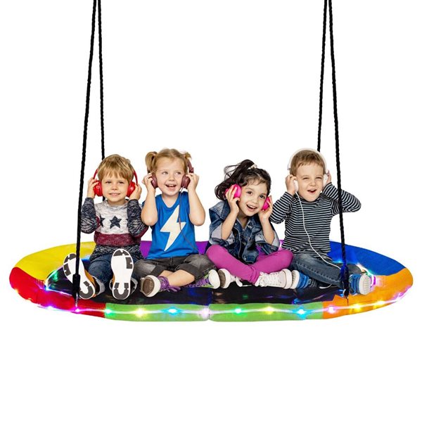 Costway 60-in LED Lighted Platform Tree  Saucer Swing with Adjustable Ropes - Rainbow Colour