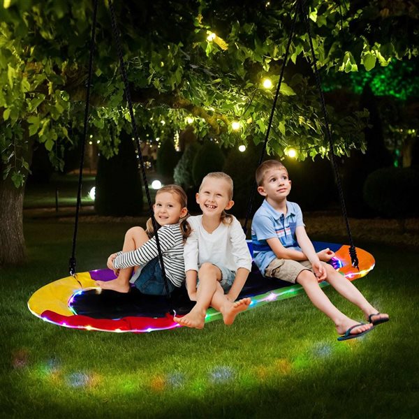 Costway 60-in LED Lighted Platform Tree  Saucer Swing with Adjustable Ropes - Rainbow Colour