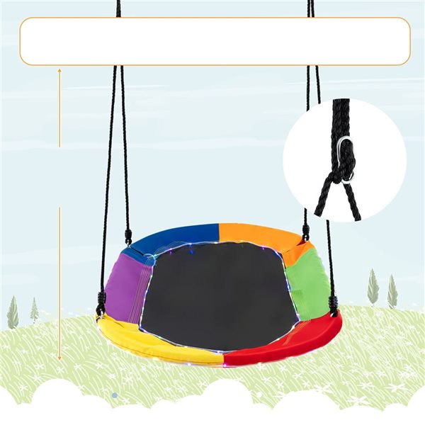 Costway 60-in LED Lighted Platform Tree  Saucer Swing with Adjustable Ropes - Rainbow Colour