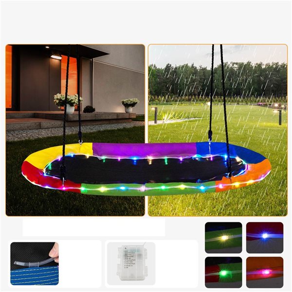 Costway 60-in LED Lighted Platform Tree  Saucer Swing with Adjustable Ropes - Rainbow Colour