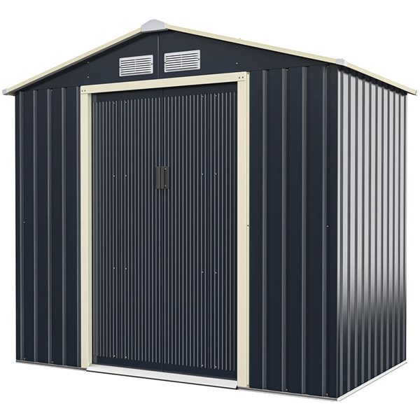 Costway 7 x 4-ft Metal Storage Shed for Garden and Tools -Grey