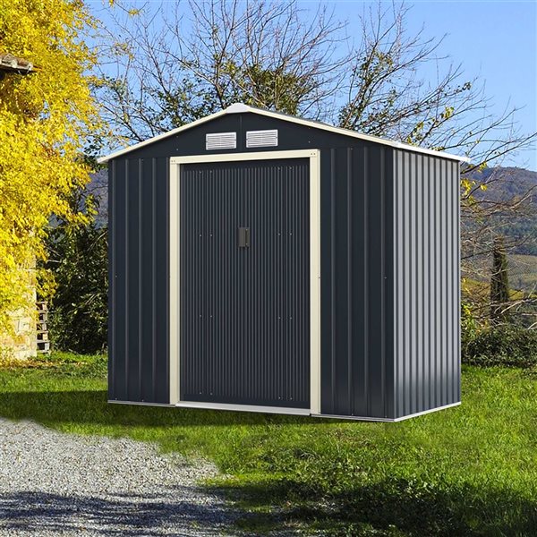 Costway 7 x 4-ft Metal Storage Shed for Garden and Tools -Grey