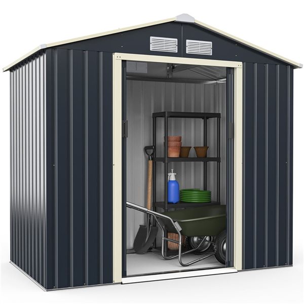 Costway 7 x 4-ft Metal Storage Shed for Garden and Tools -Grey
