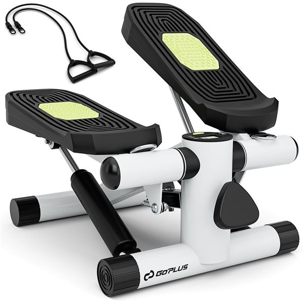 Costway Mini Step Home Exerciser with Resistance Bands and Adjustable Height - White
