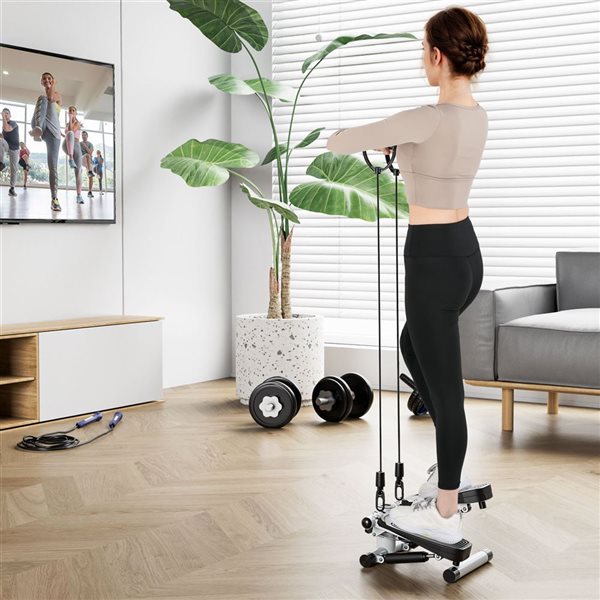 Costway Mini Step Home Exerciser with Resistance Bands and Adjustable Height - White