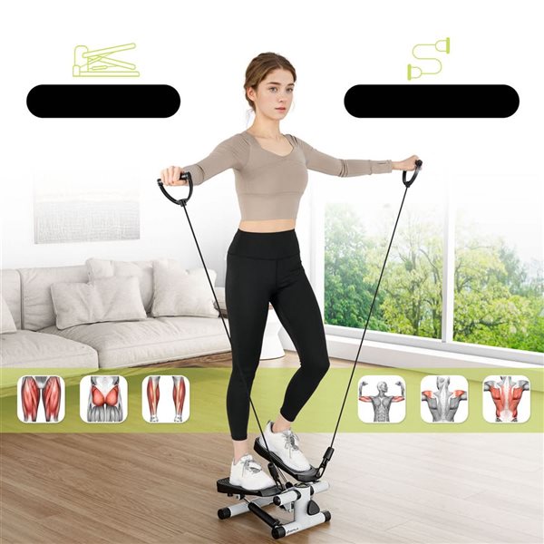 Costway Mini Step Home Exerciser with Resistance Bands and Adjustable Height - White