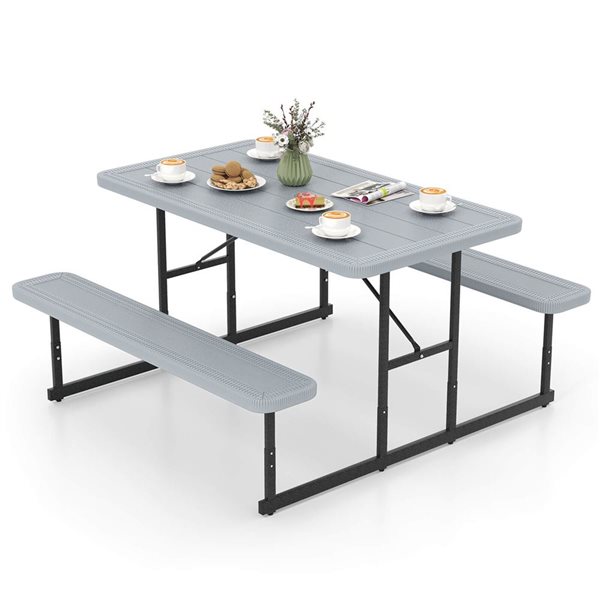 Costway 2-4 Person Rectangle Iron Picnic Table Bench Set - Grey