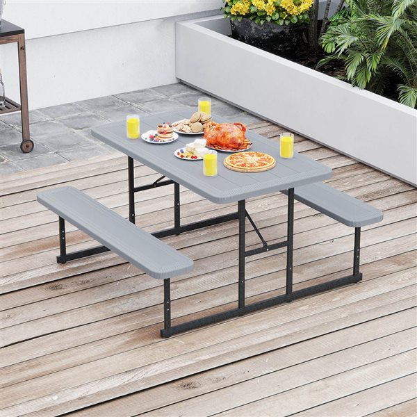 Costway 2-4 Person Rectangle Iron Picnic Table Bench Set - Grey