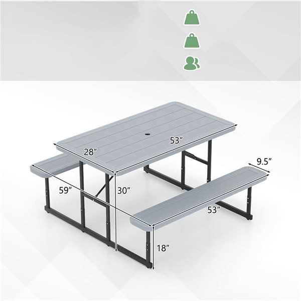 Costway 2-4 Person Rectangle Iron Picnic Table Bench Set - Grey
