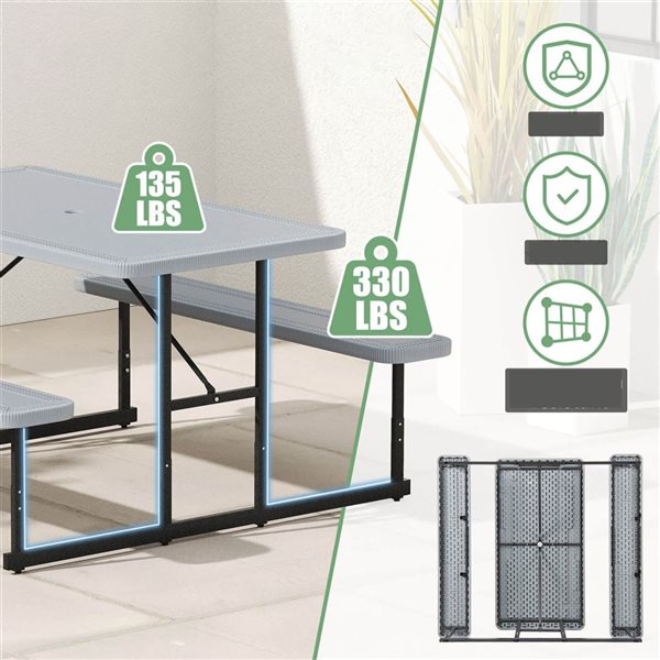 Costway 2-4 Person Rectangle Iron Picnic Table Bench Set - Grey