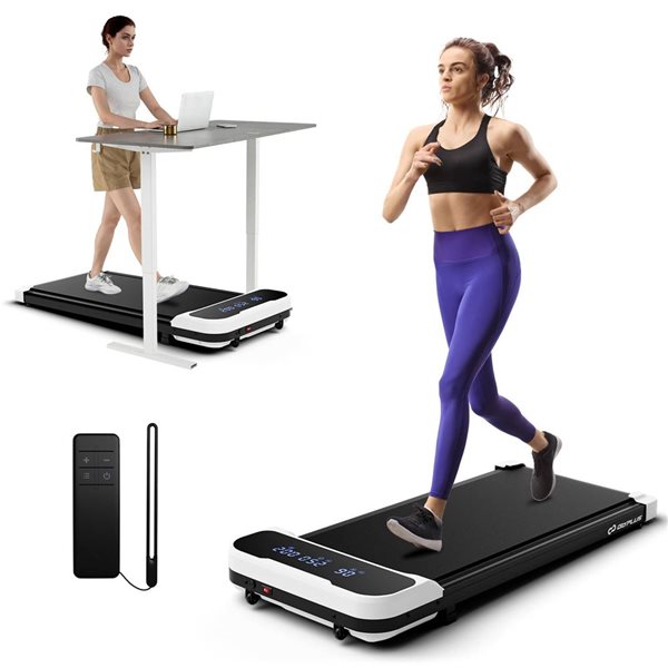 Costway 2.5 HP Under Desk Treadmill for Home and Office w/ Remote Control and LED Display - White/Black