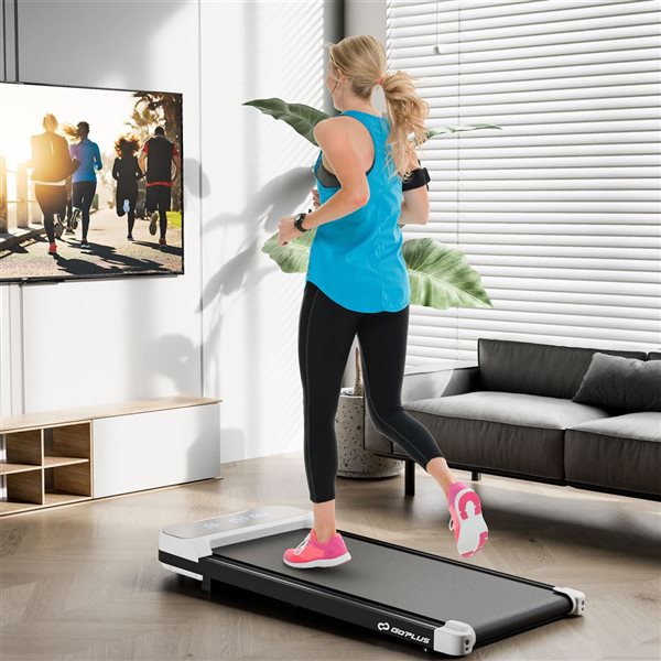 Costway 2.5 HP Under Desk Treadmill for Home and Office w/ Remote Control and LED Display - White/Black