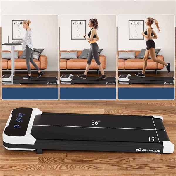 Costway 2.5 HP Under Desk Treadmill for Home and Office w/ Remote Control and LED Display - White/Black