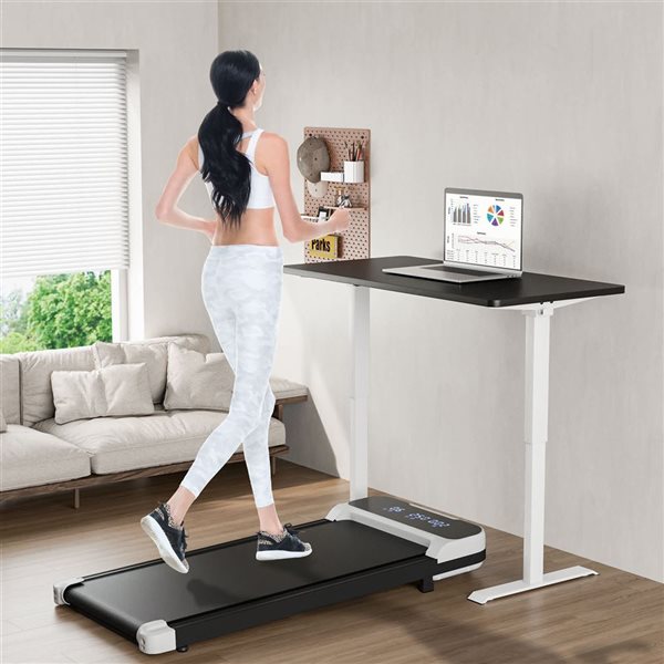 Costway 2.5 HP Under Desk Treadmill for Home and Office w/ Remote Control and LED Display - White/Black