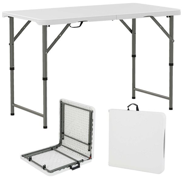 Costway 4-ft Portable Foldable Camping Table with HDPE Tabletop and Metal Legs for Party - White
