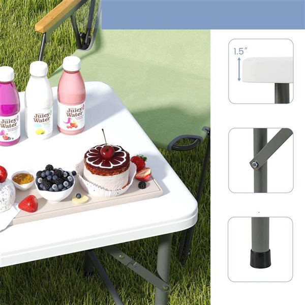 Costway 4-ft Portable Foldable Camping Table with HDPE Tabletop and Metal Legs for Party - White