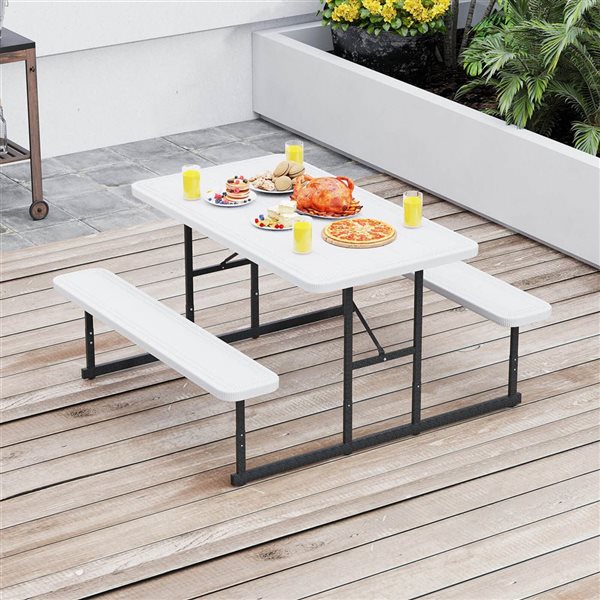 Costway 2-4 Person Rectangle Iron Picnic Table Bench Set - White