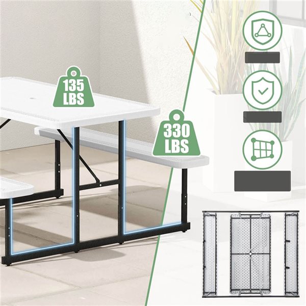 Costway 2-4 Person Rectangle Iron Picnic Table Bench Set - White