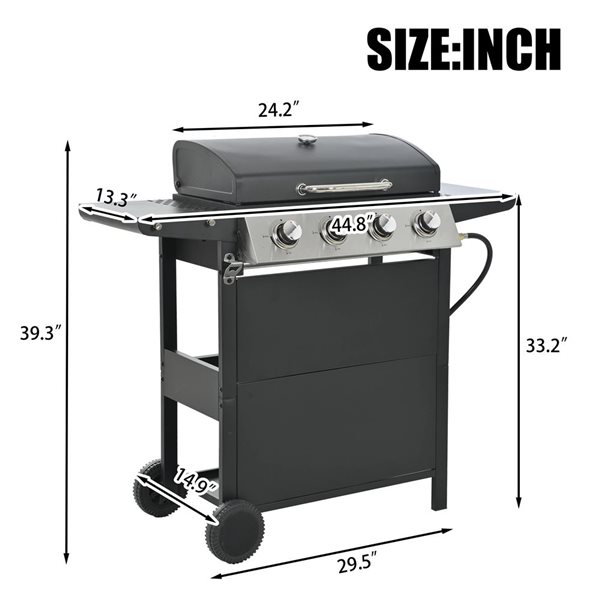 Clihome Silver and Black 4-Burner Propane Gas Grill