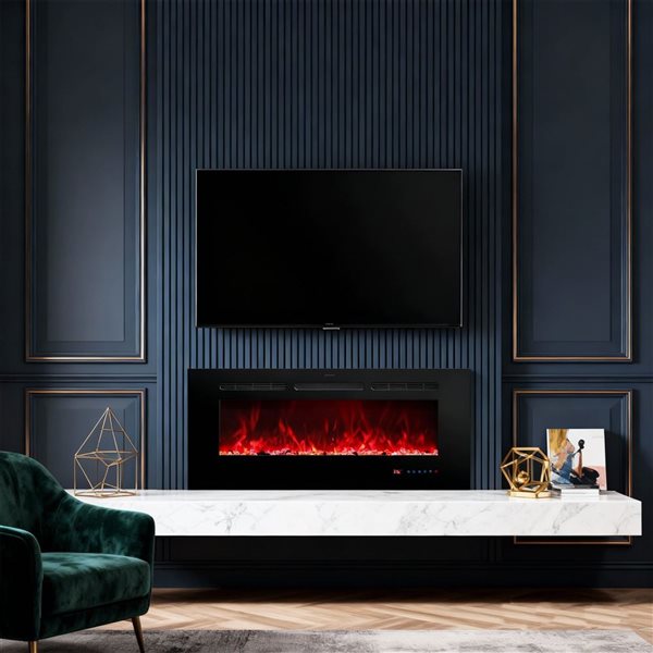 Clihome 42-in Black Fan-Forced Electric Fireplace