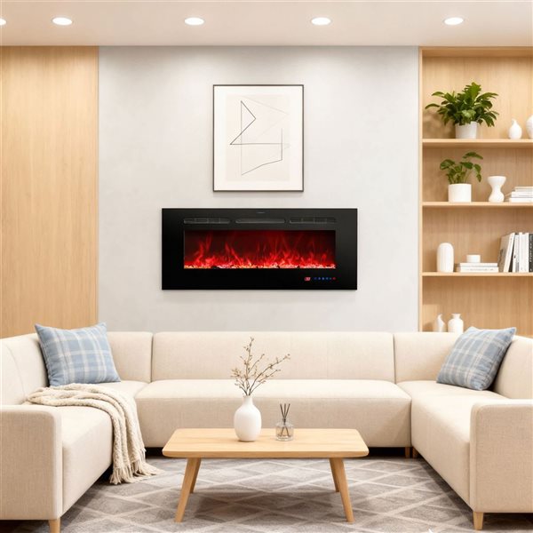 Clihome 42-in Black Fan-Forced Electric Fireplace