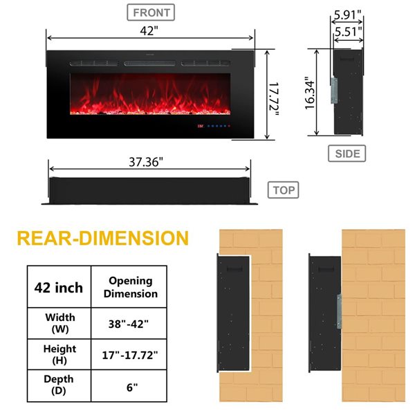 Clihome 42-in Black Fan-Forced Electric Fireplace