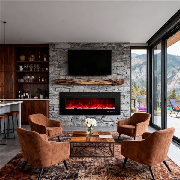 Clihome 50-in Black Electric Fireplace