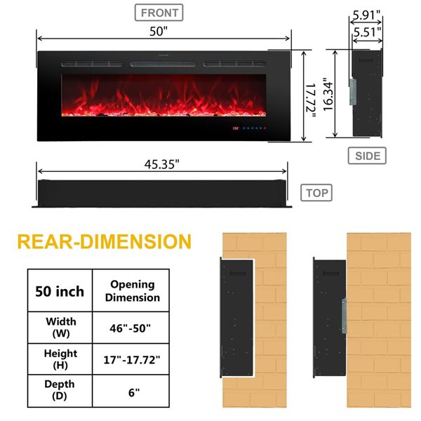 Clihome 50-in Black Electric Fireplace